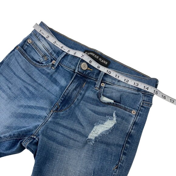 Express Jeans Cropped Distressed Midrise Denim Leggings SZ 6 Frayed Hem Stretch - Picture 5 of 13